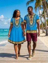 Ethnic Pattern Print Plus Size Matching Hawaii Beach Outfit For Couples -  