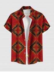 Plus Size Ethnic Graphic Print Hawaii Button Pocket Shirt For Men -  