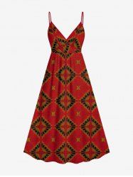 Robe débardeur trapèze à imprimé ethnique grande taille, style hawaïen, cache-cœur. - Rouge 6X