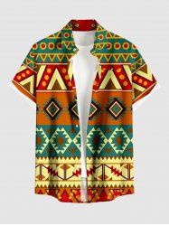 Chemise hawaïenne à imprimé géométrique ethnique grande taille et poche boutonnée pour homme - Orange Foncé 6XL