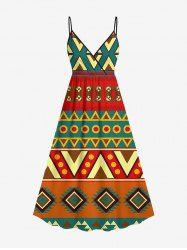 Robe débardeur trapèze à imprimé géométrique ethnique grande taille, style hawaïen, cache-cœur. - Orange Foncé XXS