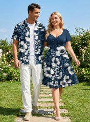 Flowers Leaf Tropical Print Plus Size Matching Hawaii Beach Outfit For Couples -  