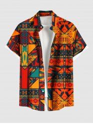 Chemise hawaïenne grande taille à motifs ethniques, imprimé foulard, boutons et poches pour homme - Orange Foncé S