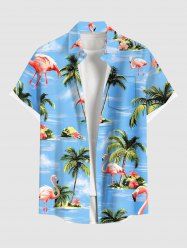 Chemise à boutons pour homme, grande taille, imprimé hawaïen, cocotiers, flamants roses et hibiscus, avec motif marin et cocotiers. - Bleu clair 6XL