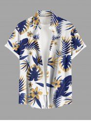 Chemise à poches boutons grande taille pour homme, imprimée de fleurs d'hibiscus et de feuilles tropicales, style hawaïen. - Blanc 5XL