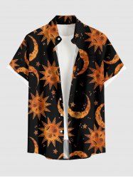 Chemise grande taille homme à imprimé soleil lune étoiles et poche boutonnée - Noir XL
