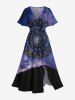 Galaxy Ethnic Floral Colorblock Print Plus Size Matching Hawaii Beach Outfit For Couples -  