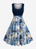 Flower Ink Painting Plaid Colorblock Print Plus Size Matching Hawaii Beach Outfit For Couples -  