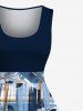 Flower Ink Painting Plaid Colorblock Print Plus Size Matching Hawaii Beach Outfit For Couples -  