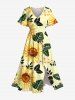 Sunflower Leaf Branch Print Plus Size Matching Hawaii Beach Outfit For Couples -  