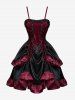 Gothic  Lace Up Cinched Ruffles Layered A Line Dress -  