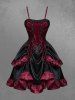 Gothic  Lace Up Cinched Ruffles Layered A Line Dress -  