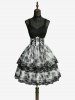 Robe trapèze à imprimé rose gothique et lacets superposés - Noir S