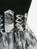 Robe trapèze à imprimé rose gothique et lacets superposés - Noir S