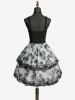 Robe trapèze à imprimé rose gothique et lacets superposés - Noir S