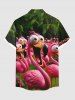 Plus Size Flamingo Coconut Tree Tropical Print Buttons Pocket Hawaii Shirt For Men -  