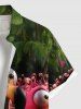 Plus Size Flamingo Coconut Tree Tropical Print Buttons Pocket Hawaii Shirt For Men -  