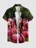 Plus Size Flamingo Coconut Tree Tropical Print Buttons Pocket Hawaii Shirt For Men -  