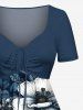 Plus Size Flowers Leaf Tropical Print Cinched Hawaii Dress -  