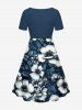 Plus Size Flowers Leaf Tropical Print Cinched Hawaii Dress -  