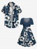 Plus Size Flowers Leaf Tropical Print Cinched Hawaii Dress -  