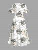 Robe midi hawaïenne fendue à imprimé de fleurs tropicales et de feuilles tropicales grande taille - Blanc 6X