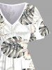 Robe midi hawaïenne fendue à imprimé de fleurs tropicales et de feuilles tropicales grande taille - Blanc 6X