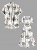 Robe midi hawaïenne fendue à imprimé de fleurs tropicales et de feuilles tropicales grande taille - Blanc 6X