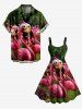 Robe débardeur hawaïenne à imprimé tropical flamants roses et cocotiers, grande taille - Rose clair 2X