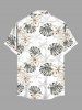 Plus Size Tropical Leaf Flowers Print Buttons Pocket Hawaii Shirt For Men -  