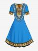 Robe hawaïenne vintage à imprimé ethnique grande taille - Bleu XS