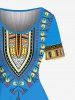 Robe hawaïenne vintage à imprimé ethnique grande taille - Bleu XS