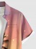 Plus Size Coconut Tree Sunset Ombre Sky Print Buttons Pocket Hawaii Shirt For Men -  