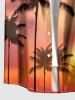 Plus Size Coconut Tree Sunset Ombre Sky Print Buttons Pocket Hawaii Shirt For Men -  