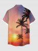 Plus Size Coconut Tree Sunset Ombre Sky Print Buttons Pocket Hawaii Shirt For Men -  