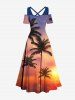 Plus Size Coconut Tree Sunset Ombre Sky Print Cold Shoulder Crisscross Hawaii Maxi Dress -  