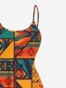 Plus Size Ethnic Pattern Scarf Print High Low Hawaii Cami Dress -  