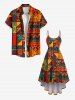 Plus Size Ethnic Pattern Scarf Print High Low Hawaii Cami Dress -  
