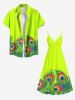 Robe hawaïenne cache-cœur à imprimé plumes de paon grande taille - Vert M