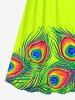 Robe hawaïenne cache-cœur à imprimé plumes de paon grande taille - Vert M