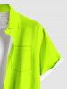 Plus Size Peacock Feather Print Buttons Pocket Hawaii Shirt For Men -  