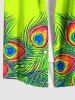 Plus Size Peacock Feather Print Buttons Pocket Hawaii Shirt For Men -  