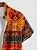 Chemise hawaïenne grande taille à motifs ethniques, imprimé foulard, boutons et poches pour homme - Orange Foncé S