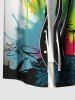 Plus Size Coconut Tree Paint Splatter Graffiti Print Buttons Pocket Hawaii Shirt For Men -  