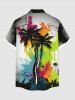 Plus Size Coconut Tree Paint Splatter Graffiti Print Buttons Pocket Hawaii Shirt For Men -  