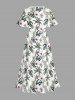 Robe mi-longue fendue hawaïenne à imprimé de feuilles et de fleurs tropicales avec cocotiers, grandes tailles - Blanc S