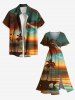 Robe midi trapèze grande taille à imprimé hawaïen « Coconut Tree Lightning Ombre Dusk » et poches fendues - Brun Légère XS