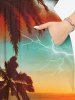 Robe midi trapèze grande taille à imprimé hawaïen « Coconut Tree Lightning Ombre Dusk » et poches fendues - Brun Légère 2X