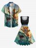Plus Size Shark Cat Sea Waves Print Hawaii Vintage Swing A Line Dress -  