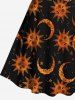 Plus Size Sun Moon Star Face Print A Line Dress -  